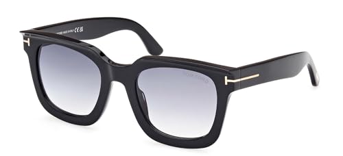 Tom Ford Leigh Smoke Gradient Square Ladies Sunglasses FT1115 01B 52, Shiny Black