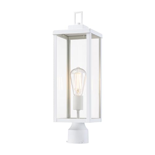 GRUENLICH Outdoor Lamp Post Light Fixtures, Exterior Pole Lantern with Tempered Glass, 20.5 Inch Fence Post Lighting for Garden Yard Pathway, White, 1 Pack
