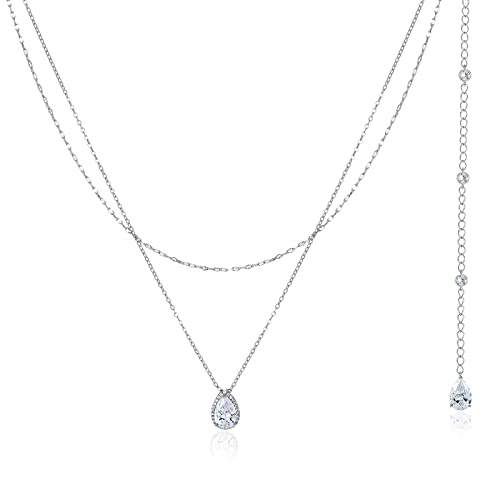 SWEETV Teardrop Wedding Back Necklace for Bride Bridesmaids, Cubic Zirconia Simple Back Pendant Bridal Necklace for Wedding Party
