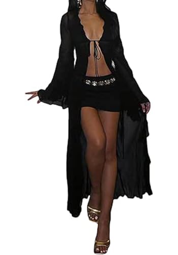 Women's Mesh Cover Up Dress Long Sleeve Sheer Kimono Cardigan Robes Beach Swimsuit Cover Ups Summer