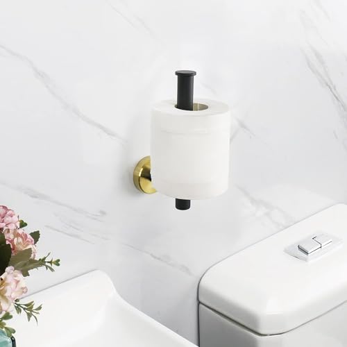 Image of Toilet Paper Roll Holder for Bathroom, Kitchen Tissue Roll Stand, 304 Grade Stainless Steel Wall Mount Hanger for Kitchen Accessories Items, Home and Bathroom Accessories, Black Gold, 5 Inch