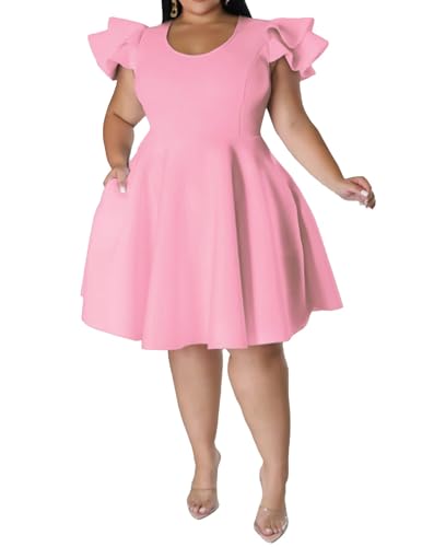 Image of Women's Plus Siz Cape Sleeve Stretchy A-Line Cocktail Party Dress Pockets