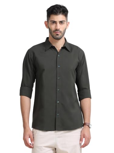 Image of Men's Solid Casual Shirt, Cotton Blend, Regular Fit, Spread Collar, Full Sleeve, Button Closure Perfect for Casual & Office Wear
