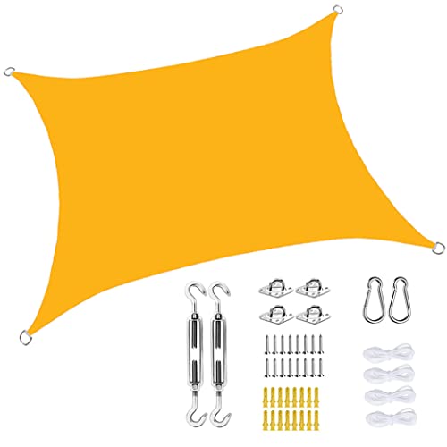 GOODLUKY Toldo Vela Rectangular Toldo Exterior Terraza Protección UV Impermeable 5X7m Toldo Parasol para Jardín/Patio Trasero/Césped/Cochera,con Kit De Montaje para Toldo,Yellow 1 Cover