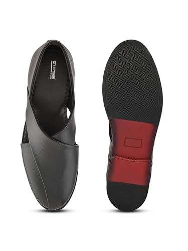 Image of STANPHORD Men Mojari Loafer Shoes | Traditional Ethnic Jutti Leather Look Slip-On | Cushioned | Wedding Party Festive Occasion Wear(TPAM 28009)