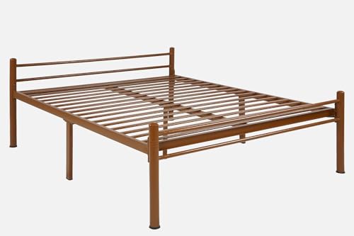 Image of Nivo Metal Queen Size Bed Without Storage | Sturdy Powder Coated Platform Bed Queen Size Cot for Bedroom Living Room|BrownWrought Iron Double Bed with Headboard & Footboard (75x60)