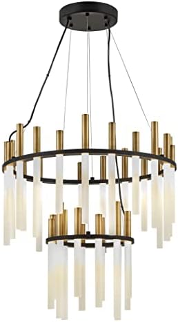 Fredrick Ramond Echo Medium LED Multi Tier Chandelier - Integrated LED, Etched Acrylic Rods - Black + Heritage Brass Finish