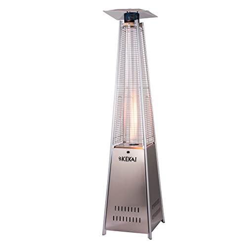 KEKAI Kekai Basil Gasofen für Terrasse, Außenbereich, Pyramiden-Design und Räder, 13 kW, 52 x 52 x 227 cm, Regler und Schlauch, Farbe Edelstahl