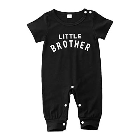Newborn Baby Boy Romper Clothe, Little Brother Romper Short Sleeve Jumpsuits One Piece Outfit (Black, 6-12 Months) Cover