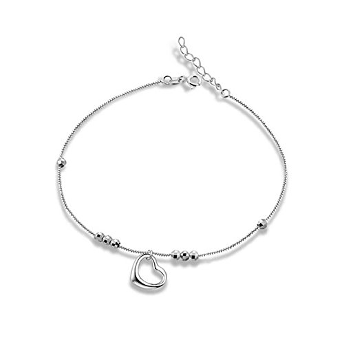 Preisvergleich Produktbild Bo&Pao Fußkettchen Herz Damen Mädchen Kugel Fußkette aus 925 Sterling Silber 24 cm