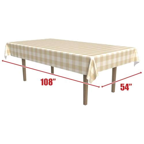 Beistle Beige & Tan Plaid Tablecovers – 2-Pack Plastic Rectangular Tablecloths, Classic Gingham Check Design for Farmhouse Decor, Rustic Parties, Seasonal Events, and Everyday Use, 54" x 108" by Beistle - Image 2