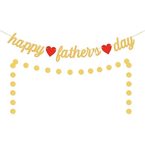Aozer Happy Fathers Day Banner Gold Glitter Father's Day Banner Rustic Fathers Day Party Decorations Cover