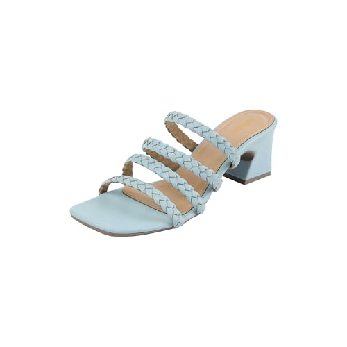 Mochi Women's Blue Braided Heeled Sandals Strappy Square Open Toe Heels Backless Mules Slip On Block Heels UK/5 EU/38(40-401)