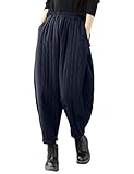 Picture of Women's Cotton Down Pants Winter Warm Thicker Padded Quilted Pants Wide Leg Elastic Waisted Loose Trousers with Pockets Navy Blue