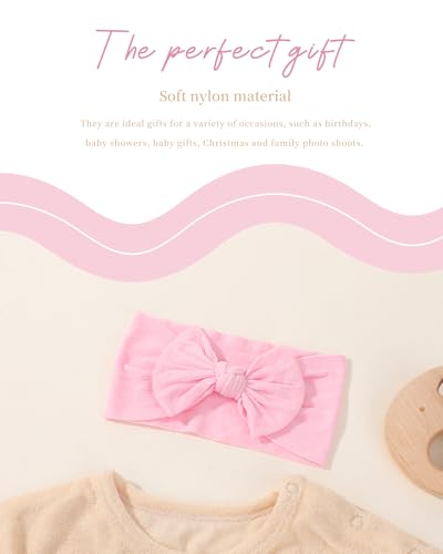 jollybows 3PCS Baby Bows Headbands Soft Nylon Baby Girl Headbands for Newborn Infant Toddler Kids Cute Bow Wide Hairbands Hair Accessories(White+Red+Light Pink)3