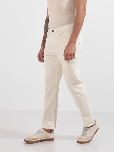 Image of The Indian Garage Co Men Slim Straight Fit Solid Mid-Rise Stretchable Jeans