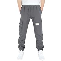 CAMLAKEE Kids Softhell Hiking Trousers Boys Waterproof Outdoor Cargo Pants Walking Jogging Bottoms with Elastic Waist Grey UK:13-14 Years (manufacturers's Size: 170)