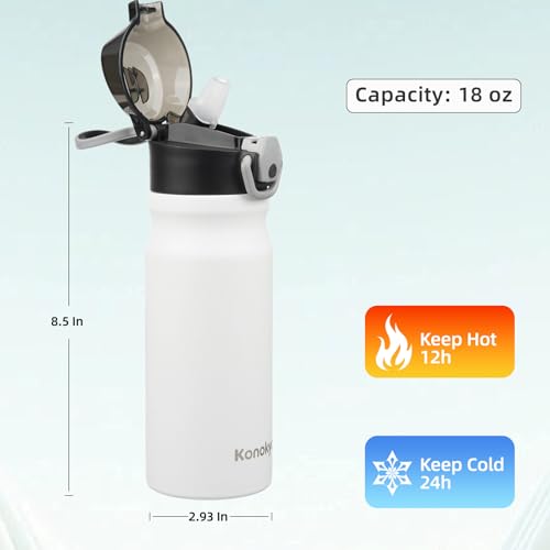 Image of Konokyo 18 oz Insulated Stainless Steel Sports Water Bottle with Straw Lid