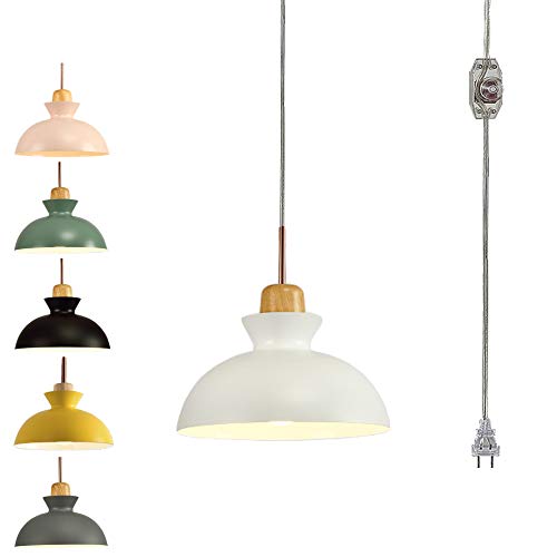 Get Cheap Price STGLIGHTING Hanging Swag Lamp no Wiring Needed Wooden Handle Pendant Light with 15ft Plug-in UL On/Off Dimmer Switch Cord Macaron White Lamp Nordic Minimalist for Dining Room Bulbs Not Included