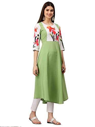 Image of Women's Crepe A-Line Printed Kurti(ALC9121PST1 Mint Green Large)