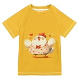 Wudan Cartoon Cute Chicken Yellow Bathing Suit Kids Short Sleeves Girl Swim Rashguard Swimwears Work Out Clothes for Youth Boys 5-6T