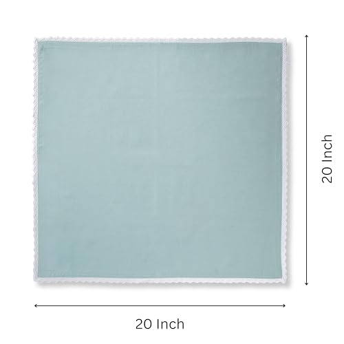 Image of FINGERCRAFT Lace Trim Cloth Napkins Set of 6, 20x20 Inch Cotton Linen Blend Dinner Napkins, Reusable Washable Table Napkins for Wedding, Farmhouse Dining, Parties & Home Decor (Aqua)