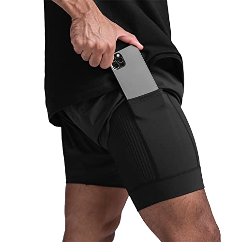 DIOTSR Mens 2 in 1 Running Workout Shorts for Men Lightweight Training Shorts Quick Dry Gym Shorts with Phone Pocket