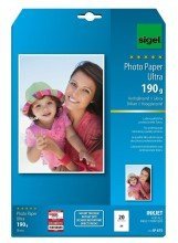 Sigel© - Carta fotografica a getto d'inchiostro, ultra lucida, 190 g/m², formato A4, 20 fogli
