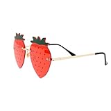 yueton 1Pack Funny Frameless Strawberry Shape Sunglasses Cute Fruit Glasses for Women Men Costumes Party Christmas