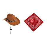 [BinZyronic] ポーチグース用カウボーイハット付き衣装 赤 – 芝生装飾に適したデニム素材 コスチューム for 庭園イベント (赤いスーツ)