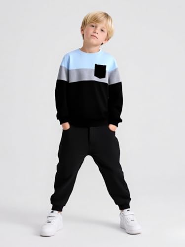 Toddler Boy Clothes 2Pcs Color Block Long Sleeve Sweatsuits Tops and Pants Fall Outfits Set3