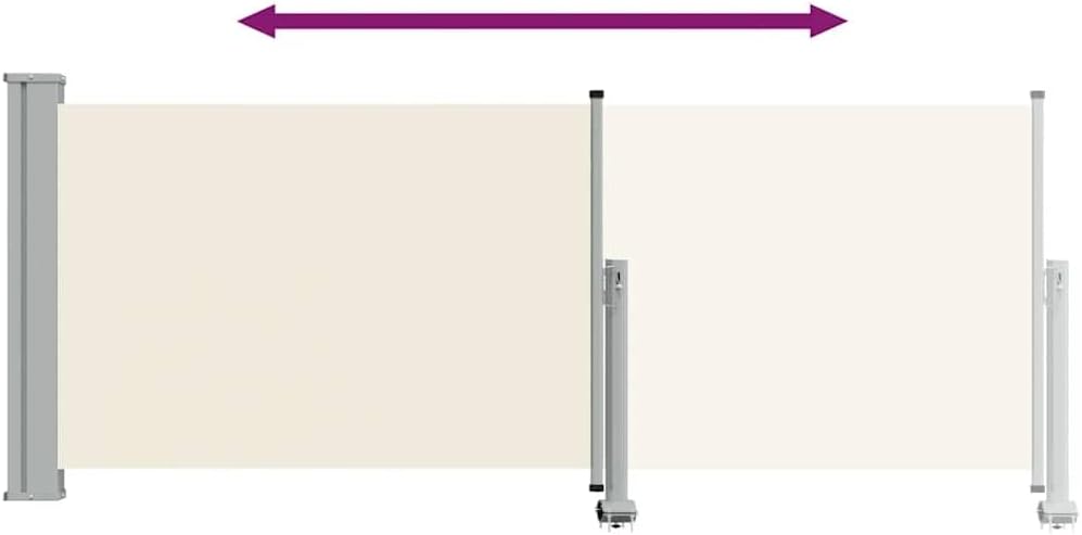 Retractable Side Awning in Cream and Grey, 39.4 x 118.1 Inches, Polyester Fabric with Powder-Coated Iron Frame for UV Protection and Weather Resistance, Adjustable Shade