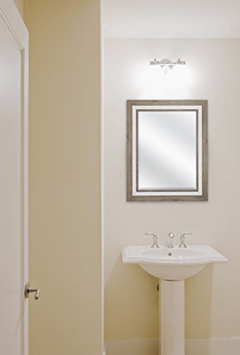 Image of MCS 18x24 inch Beveled Wall Mirror, 24.5x30.5 Inch Overall Size, Rustic Wood and Embossed Whitewash Finish