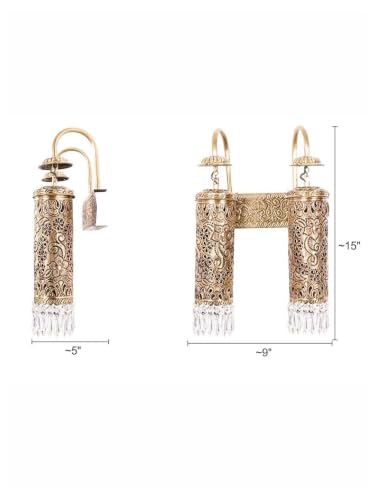 Image of Hand Carved Brass & Crystal Cylinder Sconce - Cylinder-Carving Wall Light Decorative Lighting for Living Rooms Wall Ceiling Lamp Balcony Decor, Pack of 4 (Free Bulb)