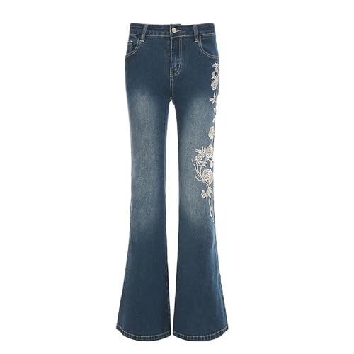 Pantalones vaqueros de estética boho-occidental con flores 3