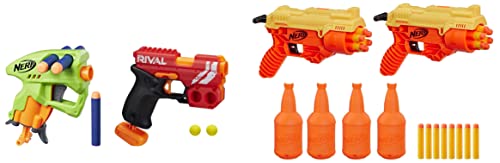 Image of Nerf NanoFire Blaster, Green Single-Shot Blaster, Includes 3 Elite Darts & 26-Piece Cobra RC-6 Dual Targeting Set,Includes 2 Toy Blasters & Rival Knockout XX-100 Blaster Round Storage, 85 FPS Velocity