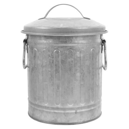 Image of SEWACC Mini Galvanized Trash Can Small Trash Can with Lid Table Top Metal Rubbish Bin Wastepaper Basket Flower Pot Pen Holder Kitchen Compost Bin Ash Bucket