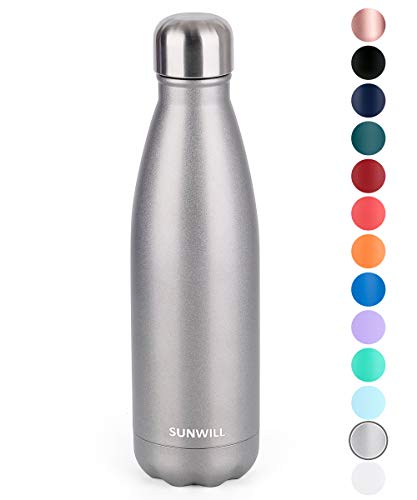 SUNWILL Insulated Stainless Steel Water Bottle Cool Grey, Vacuum Double Wall Sports Water