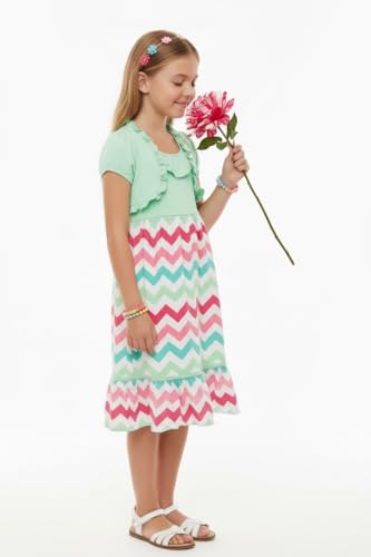 Image of ToBeInStyle Girls Two Piece Short Sleeve Dress and Matching Bolero Crop Cardigan Assorted Prints Cotton Blend Summer Outfit
