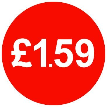 £ Red Price Stickers - 30mm - £1.59, 1000