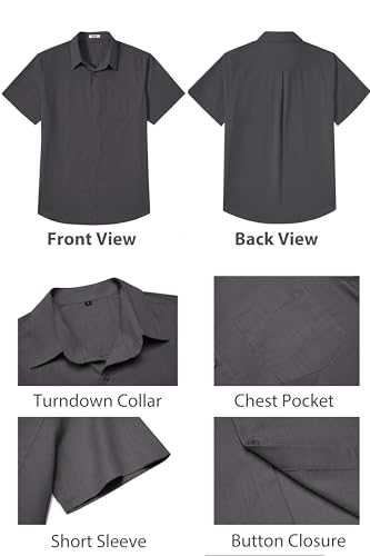 Image of COOFANDY Men's Button Down Short Sleeve Shirt Casual Cotton Summer Beach Wedding Linen Shirts with Pocket