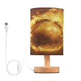 feiquan Table Lamp Football Flaming Soccer Nightstand Lamp with Non Slip Wood Base Eye-Friendily Lamp Shade for Bedroom Living Room Office