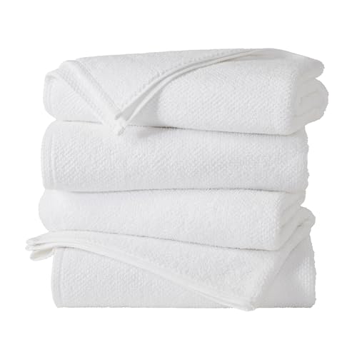 Great Bay Home 100% Cotton 4 Pack 54x27 Bath Towel Set - Absorbent, Quick-Drying, Durable Towels for Bathroom Decor - Low-Twist, Two-Ply Fibers (Optic White)