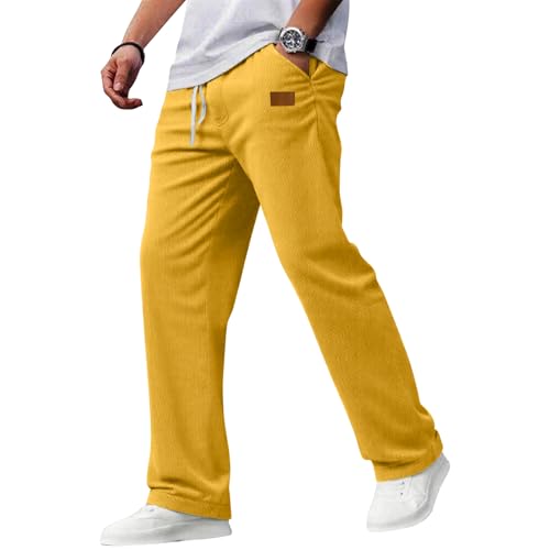 Vintage Corduroy Pants Men Big and Tall Straight Leg Casual Pants Relaxed Fit Lightweight Trendy Dress with Pockets