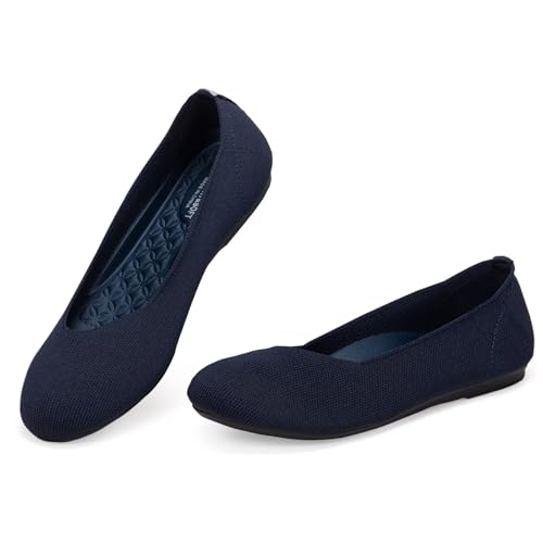 Image of Frank Mully Women's Ballet Flats Round Toe Walking Flats Slip On Work Shoes Knitted Flats Shoes for Woman Soft Lightweight