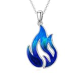 PELOVNY Red Blue Fox Flame Necklace for Women Sterling Silver Nature Fire Nation Pendant Jewelry Gift for Mom Daughter Wife-Blue