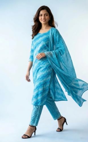 Image of Eddika women unstitched hand block printed cotton suit set with mulmul dupatta ehbpcswmd0120P