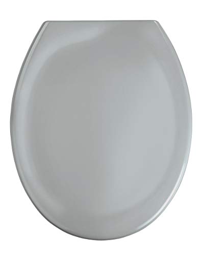 WENKO Toilettendeckel mit Absenkautomatik, oval, belastbar bis 150 kg, abnehmbarer WC Sitz, Klodeckel aus antibakteriellem, stabilem Duroplast, einfache Montage, Mod. Ottana, hellgrau