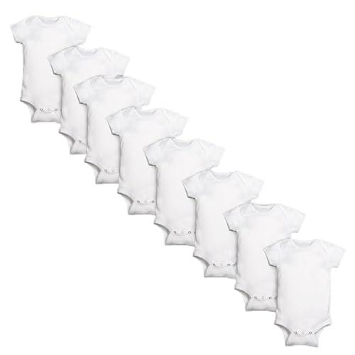 DOE AN JOEY Unisex Baby Bodysuits, 100% Organic Cotton Infant Clothing, Ultra Soft & Breathable Fabric, Gentle on Sensitive Skin, Snap Closure Babysuit, Solid White, 0-3 Months, Pack of 8