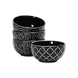Sureasy Small Bowls 4 OZ, 3.5 Inch Dipping Bowls, Ceramic Embossed Mini Bowl for Side Dishes, Sauces, Appetizer, Housewarming, Set of 4, Black